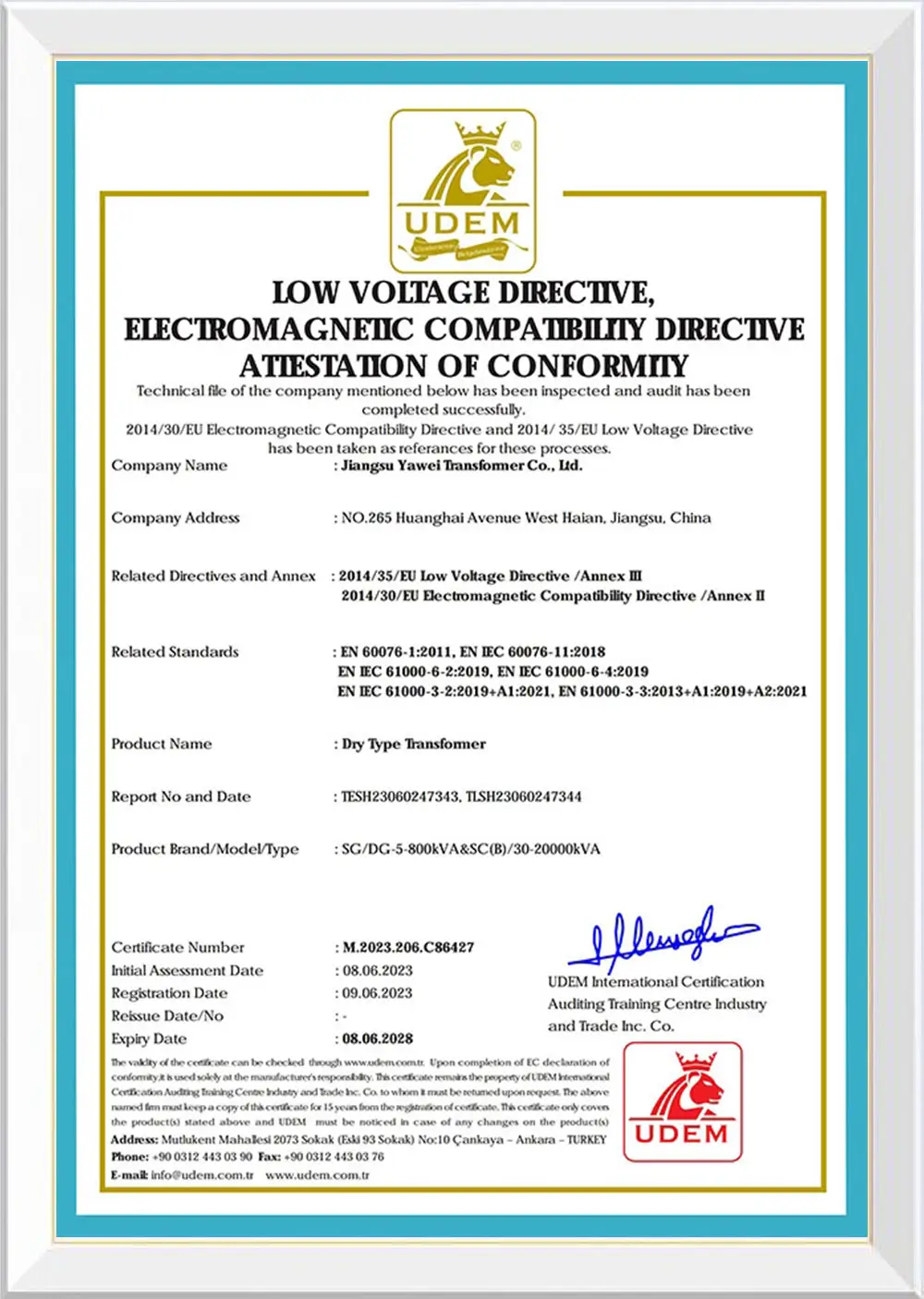 YAWEI Dry transformer CE